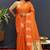Orange silk blend banarasi saree with golden zari buti and border