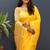 Mustard yellow silk blend banarasi saree with golden zari buti and border