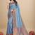 Sky blue silk blend banarasi saree with copper zari weaving, floral border
