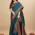 Teal blue silk blend banarasi saree with copper zari weaving, floral border