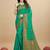 Sea green silk blend banarasi saree with copper zari weaving, floral border