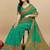 Sea green silk blend banarasi saree with copper zari weaving, floral border