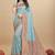 Sky blue silk blend banarasi saree with copper zari weaving, floral border