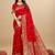 Red silk blend banarasi saree with copper zari weaving, floral border