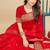 Red silk blend banarasi saree with copper zari weaving, floral border