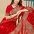 Red silk blend banarasi saree with copper zari weaving, floral border