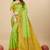 Parrot green silk blend banarasi saree with copper zari weaving, floral border