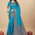 Sky blue silk blend banarasi saree with copper zari weaving, floral border