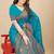 Sky blue silk blend banarasi saree with copper zari weaving, floral border