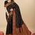 Black silk blend banarasi saree with copper zari weaving, floral border