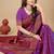 Magenta purple silk blend banarasi saree with copper zari weaving, floral border