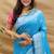 Sky blue silk blend banarasi saree with silver zari border and peacock pallu
