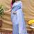 Lavender silk blend banarasi saree with silver zari border and peacock pallu