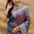 Grey silk blend banarasi saree with silver zari border and peacock pallu