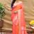 Peach pink silk blend banarasi saree with silver zari border and peacock pallu