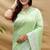 Mint green silk blend banarasi saree with silver zari border and peacock pallu