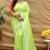 Lime green silk blend banarasi saree with silver zari border and peacock pallu