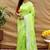 Lime green silk blend banarasi saree with silver zari border and peacock pallu