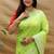 Lime green silk blend banarasi saree with silver zari border and peacock pallu