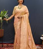 Gajri pink silk blend banarasi saree with all-over gold zari jaal work