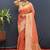 Red silk blend banarasi saree with all-over gold zari jaal work
