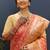 Red silk blend banarasi saree with all-over gold zari jaal work