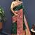 Bottle green banarasi silk blend saree with multicolor paithani floral border & pallu