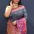 Slate grey banarasi silk blend saree with multicolor paithani floral border & pallu