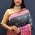Slate grey banarasi silk blend saree with multicolor paithani floral border & pallu