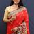 Red banarasi silk blend saree with multicolor paithani floral border & pallu