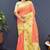 Peach banarasi silk blend saree with multicolor paithani floral border & pallu