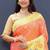 Peach banarasi silk blend saree with multicolor paithani floral border & pallu