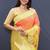 Peach banarasi silk blend saree with multicolor paithani floral border & pallu
