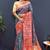Grey banarasi silk blend saree with multicolor paithani floral border & pallu