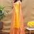 Mustard yellow banarasi silk blend saree with orange zari woven border