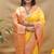 Mustard yellow banarasi silk blend saree with orange zari woven border