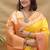 Mustard yellow banarasi silk blend saree with orange zari woven border
