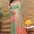 Mint green banarasi silk blend saree with peach zari woven border