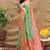 Mint green banarasi silk blend saree with peach zari woven border
