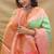 Mint green banarasi silk blend saree with peach zari woven border