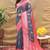 Grey banarasi silk blend saree with rani pink zari woven border