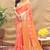 Peach banarasi silk blend saree with orange zari woven border
