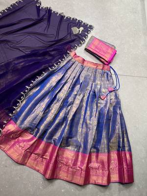 Women's Kanjivaram With Zari Weaving Work Lehenga Choli Set  7