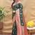 Dark green banarasi silk blend saree with maroon zari woven border