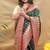 Dark green banarasi silk blend saree with maroon zari woven border