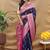 Navy blue banarasi silk blend saree with magenta pink zari woven border