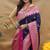 Navy blue banarasi silk blend saree with magenta pink zari woven border