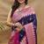 Navy blue banarasi silk blend saree with magenta pink zari woven border