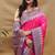 Rani pink banarasi silk blend saree with purple zari woven border