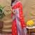 Red banarasi silk blend saree with purple zari woven border